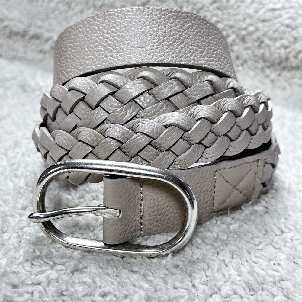 Orvis Mushroom /Taupe Braided Vegan Belt, Silver Buckle, Extra Long EUC!